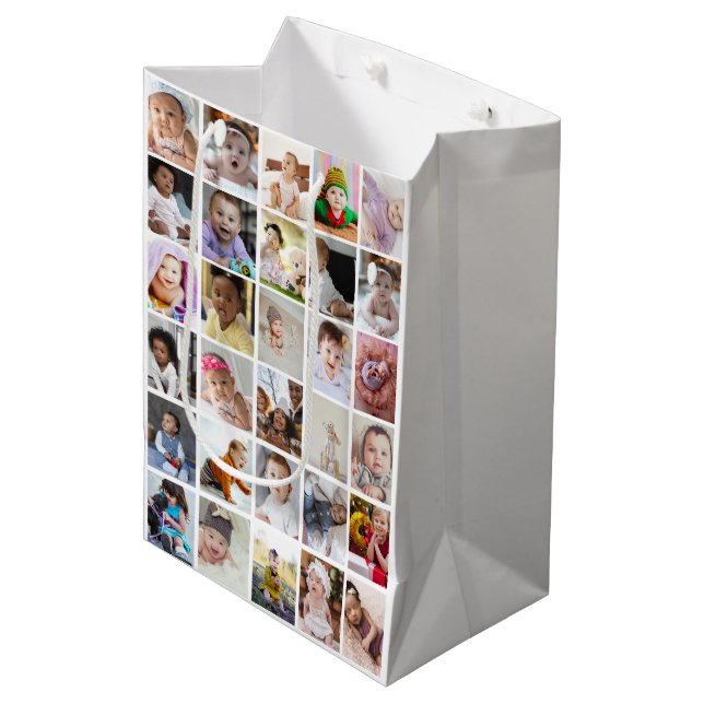 Entwerfen Sie Ihre eigene 30 FotoCollage Mittlere Geschenktüte (Vorderseite Schrägansicht)