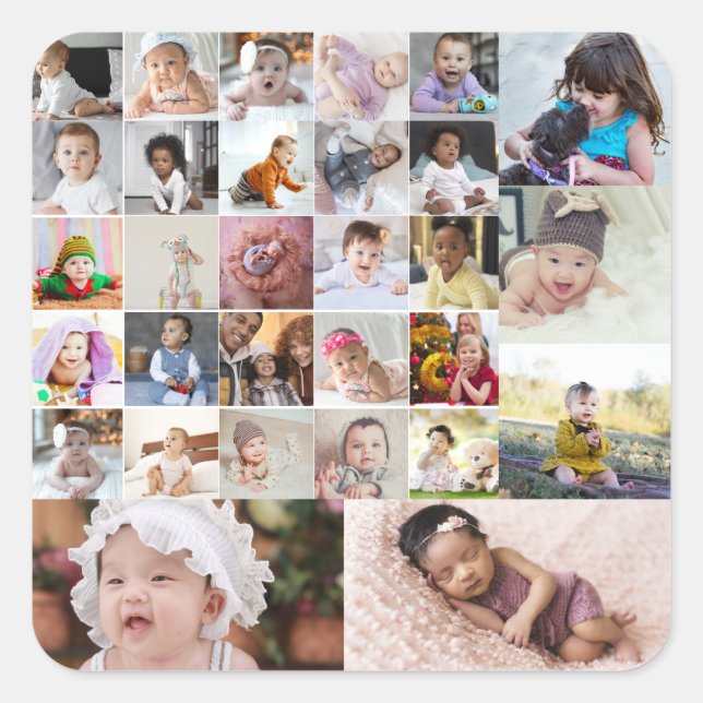 Entwerfen Sie Ihre eigene 30 FotoCollage Quadratischer Aufkleber (Vorderseite)