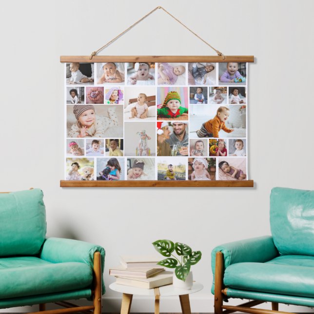 Entwerfen Sie Ihre eigene 30 FotoCollage Wandteppich Mit Holzrahmen (Wohnzimmer)