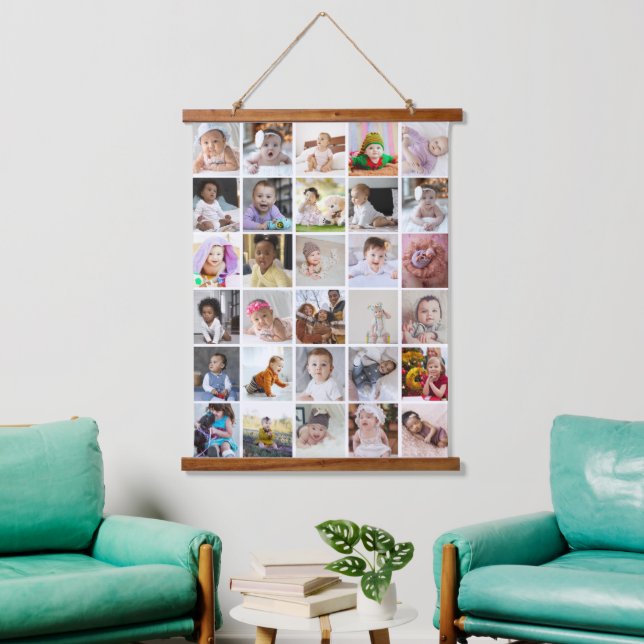 Entwerfen Sie Ihre eigene 30 FotoCollage Wandteppich Mit Holzrahmen (Wohnzimmer)