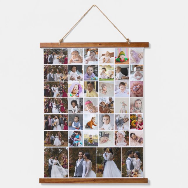 Entwerfen Sie Ihre eigene 40 FotoCollage Wandteppich Mit Holzrahmen (Vorderseite)