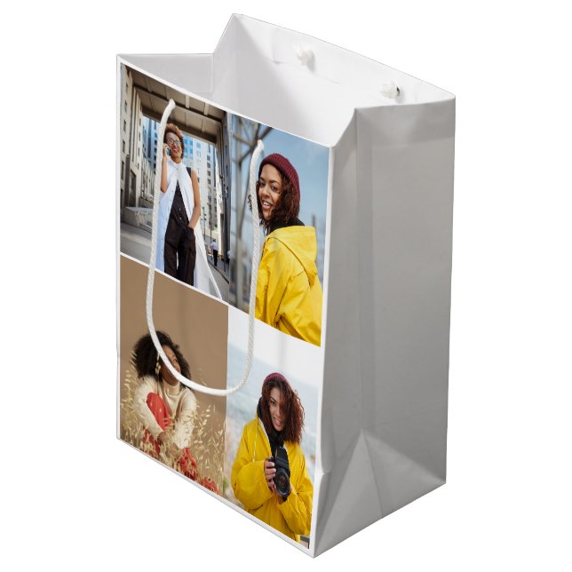 Entwerfen Sie Ihre eigene 4-FotoCollage Mittlere Geschenktüte (Vorderseite Schrägansicht)