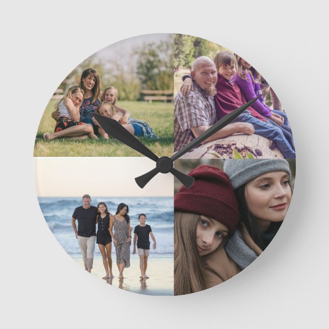 Entwerfen Sie Ihre eigene 4-FotoCollage Runde Wanduhr (Vorderseite)
