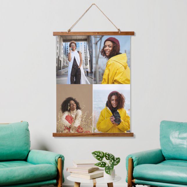 Entwerfen Sie Ihre eigene 4-FotoCollage Wandteppich Mit Holzrahmen (Wohnzimmer)