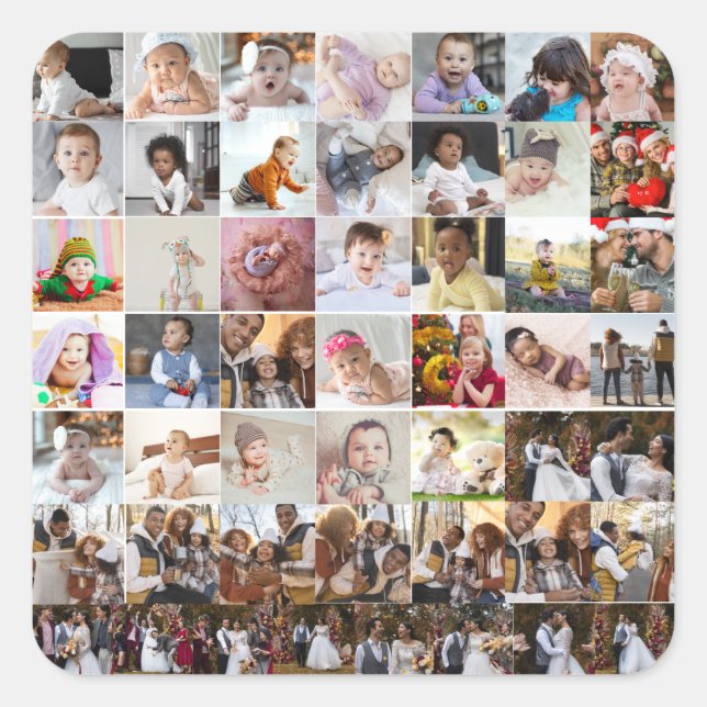 Entwerfen Sie Ihre eigene 50 FotoCollage Quadratischer Aufkleber (Vorderseite)