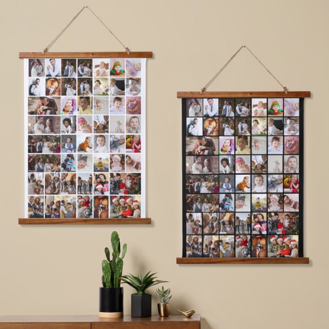 Entwerfen Sie Ihre eigene 50 FotoCollage Wandteppich Mit Holzrahmen (Asymmetrisch)