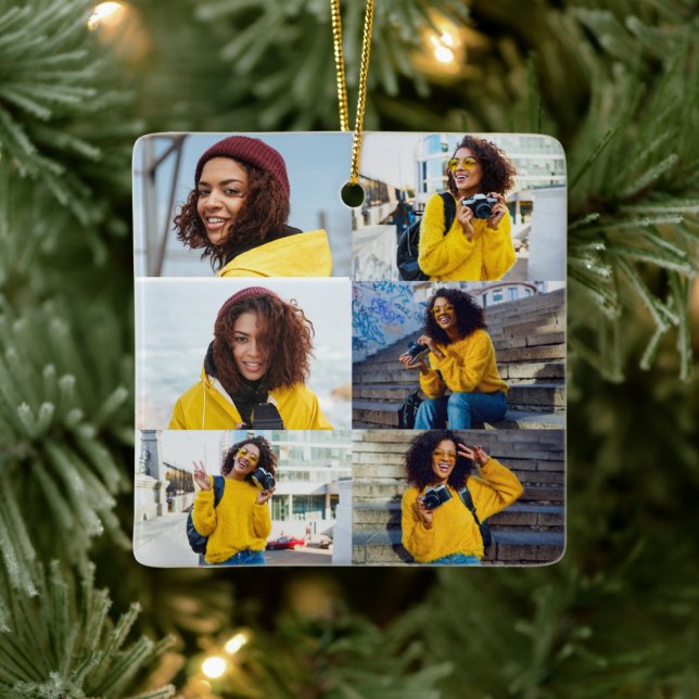 Entwerfen Sie Ihre eigene 6 FotoCollage Keramikornament (Baum)