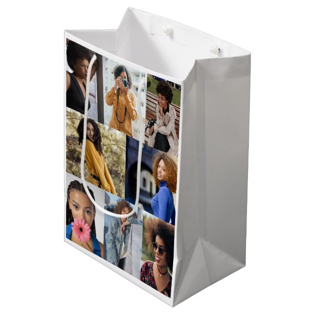 Entwerfen Sie Ihre eigene 8 FotoCollage Mittlere Geschenktüte (Vorderseite Schrägansicht)