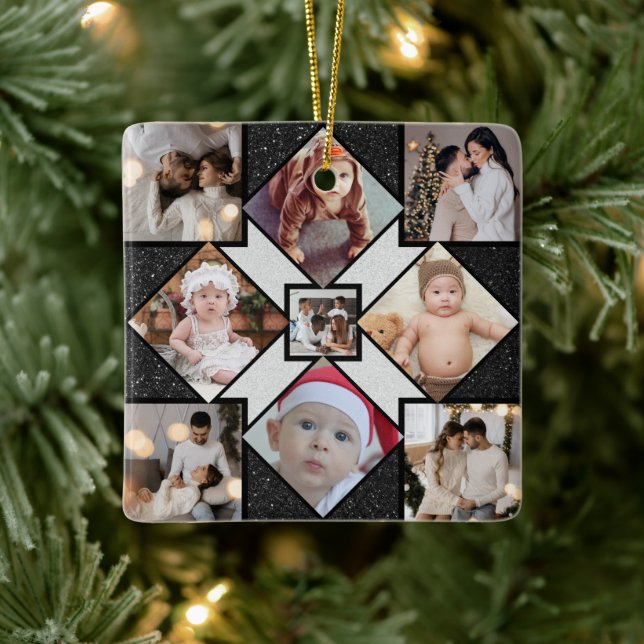 Entwerfen Sie Ihre eigene 9 FotoCollage Keramikornament (Baum)