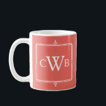 Entwerfen Sie Ihre eigene einfarbige, individuell  Kaffeetasse<br><div class="desc">Mit diesem eleganten Rahmen und einer dreiteiligen Monogrammvorlage erstellen Sie Ihr eigenes Geschenk. Ersetzen Sie einfach die Beispielinitialen durch Ihre eigene, dann klicken Sie auf den blauen "Anpassen" Button, um eine beliebige Farbe aus dem Bereich "Wählen Sie eine Hintergrundfarbe" auszuwählen. Passend zu Ihrem Zimmerdekor, Ihrem Lieblingsoutfit, Ihrem Geburtsstein oder einem...</div>