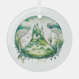 Entwerfen Sie Ihre eigene grüne Fantasy Castle Lan Ornament Aus Glas