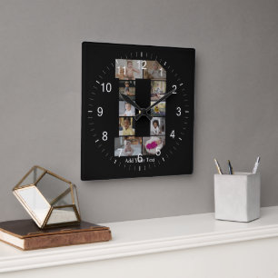 Entwerfen Sie Ihre eigene Letter-D-FotoCollage Quadratische Wanduhr