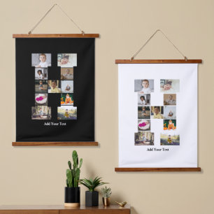 Entwerfen Sie Ihre eigene Letter-H-FotoCollage Wandteppich Mit Holzrahmen