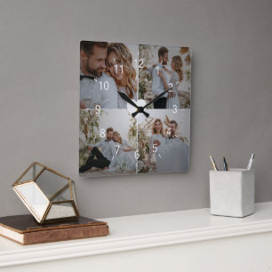 Entwerfen Sie Ihre eigene Liebe Collage Fotografy Quadratische Wanduhr