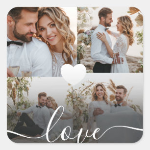 Entwerfen Sie Ihre eigene Liebe Collage Fotografy Quadratischer Aufkleber