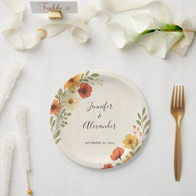 Entwerfen Sie Ihre eigene rustikale Blumenhochzeit Pappteller (Hochzeit)