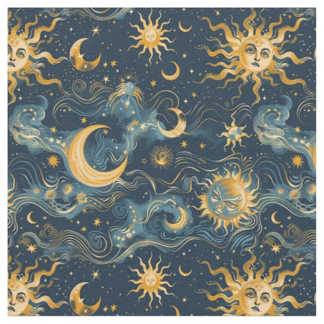 Entwerfen Sie Ihre eigene "Wistful Sun & Moon Cele Stoff (Nahaufnahme)