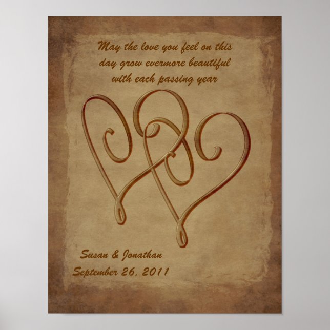 Entwined Hearts Aged Paper Customizable Wedding Po Poster (Vorne)
