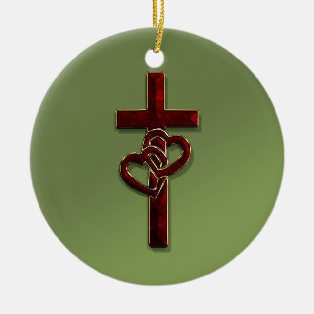 Entwirrtes Herz-Kreuz Keramik Ornament (Vorne)
