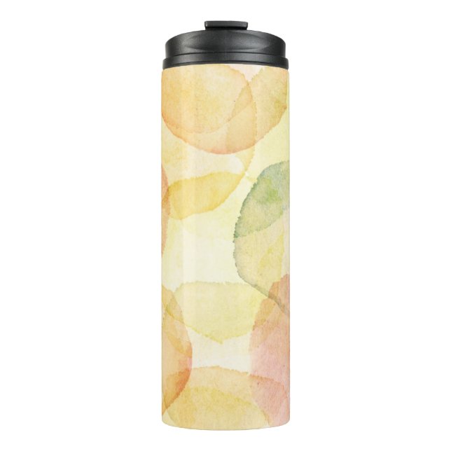 Entworfener abstrakter Hintergrund mit Watercolor Thermosbecher (Vorderseite)