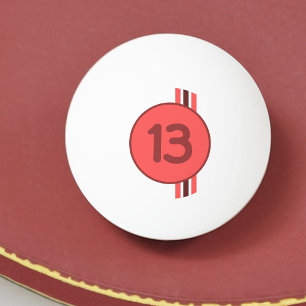 Entwurf 13 in rot auf Korallenrot mit Streifen Tischtennisball