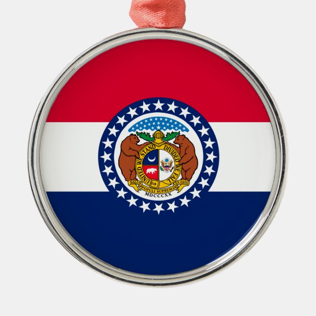 Entwurf der Staatsflagge in Missouri Silbernes Ornament (Vorne)