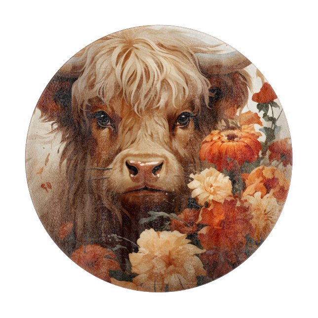 Entwurf einer floralen Highland Cow-Serie 1 Schneidebrett (Vorderseite)