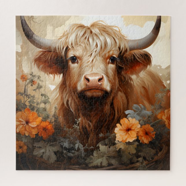 Entwurf einer floralen Highland Cow-Serie 2 (Vertikal)