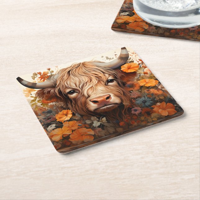 Entwurf einer floralen Highland Cow-Serie 3 Rechteckiger Pappuntersetzer (angewinkelt)