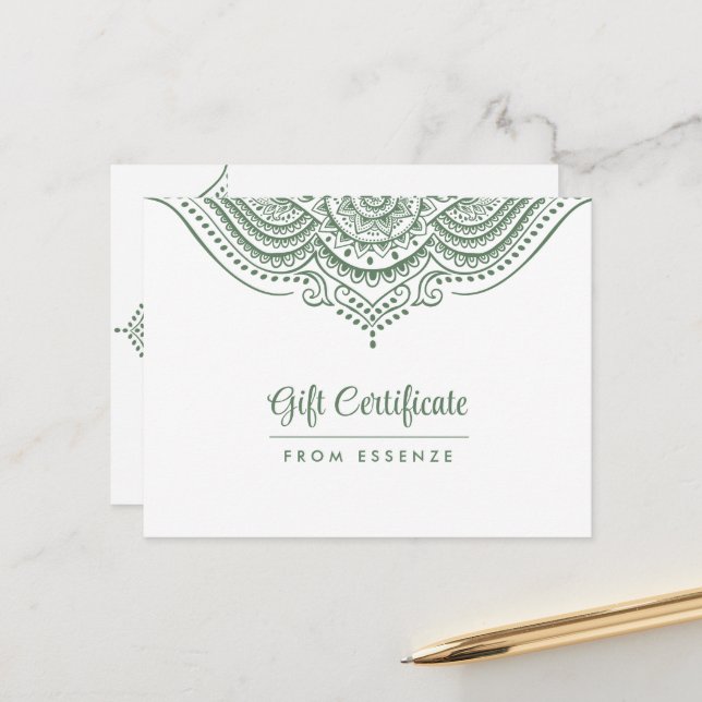 Entwurf eines Geschenkzertifikats "Sage Green Mand Postkarte (Vorderseite/Rückseite Beispiel)