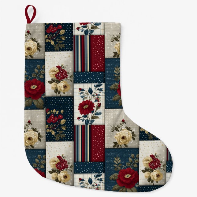 Entwurf eines rustikalen Blumenmusters und eines g Großer Weihnachtsstrumpf (Vorderseite)