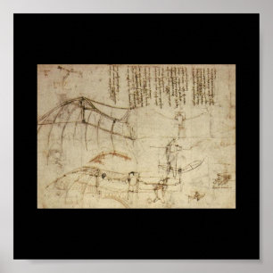 Entwurf für eine Flugmaschine durch Leonardo da Poster