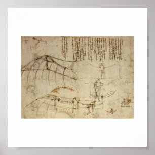 Entwurf für eine Flugmaschine durch Leonardo da Poster