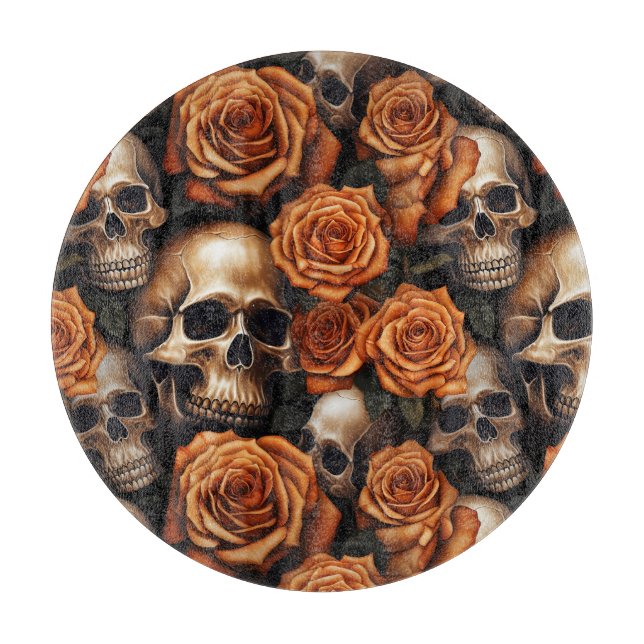 Entwurf für einen Schädel und Rose der Serie 9 Schneidebrett (Vorderseite)