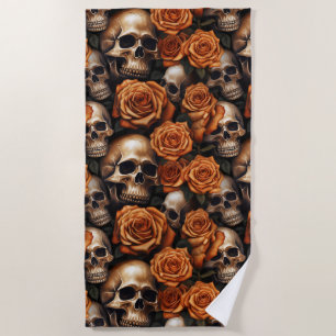 Entwurf für einen Schädel und Rose der Serie 9 Strandtuch