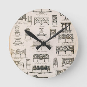 Entwürfe für Gartensitze, von 'einem Kompendium Runde Wanduhr
