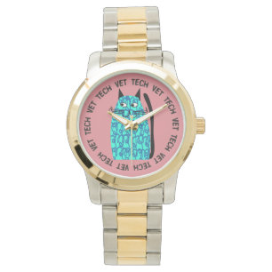Entwurfs-Rosa Katze der Tierarzt-Technologie-Uhr Armbanduhr