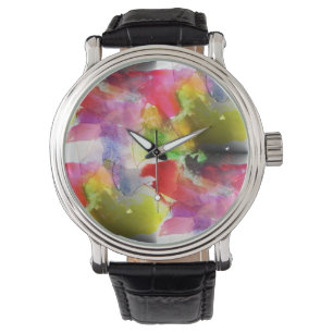 Entwurfsbeschaffenheit rot, gelbes Aquarell Armbanduhr
