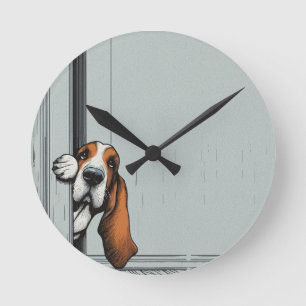 Entzückende Basset Hound-Hunde-Wandkunst Runde Wanduhr