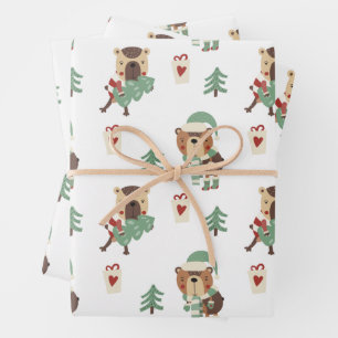 Entzückende Bäume   Teddy-Bär-Weihnachten Geschenkpapier Set