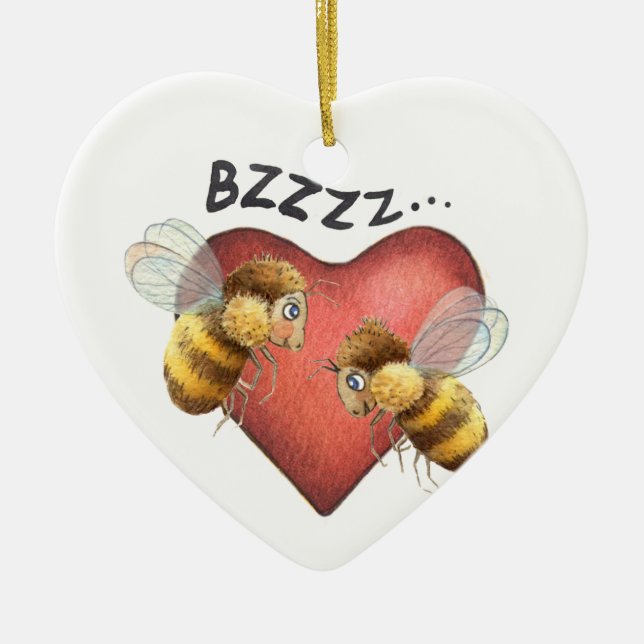 Entzückende Bienen und Herz-Form Keramik Ornament (Vorne)