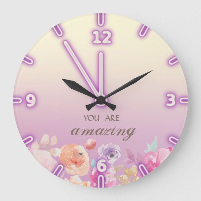 Entzückende bunte Watercolor-Blumen Große Wanduhr (Vorderseite)