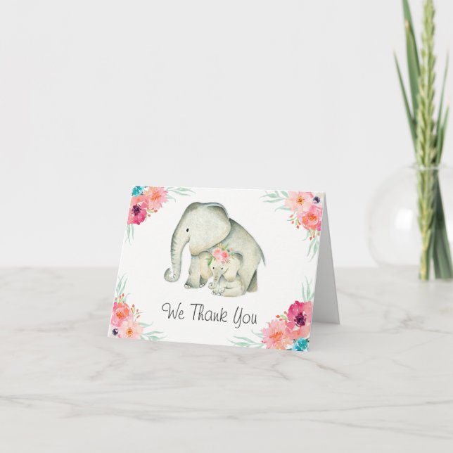 Entzückende Elefant-Babyparty danken Ihnen Dankeskarte (Vorderseite)