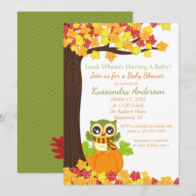 Entzückende Eule auf einer Einladung (Vorne/Hinten)