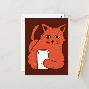 Entzückende Fantasy-Katze mit einem Mobiltelefon Postkarte