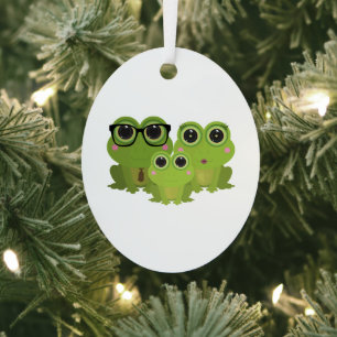 Entzückende Froschfamilie Ornament Aus Metall