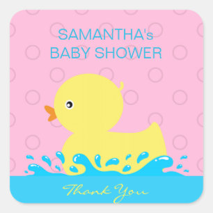 Entzückende gelbe blaue rosa Ducky GummiBabyparty Quadratischer Aufkleber