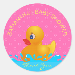 Entzückende gelbe blaue rosa Ducky GummiBabyparty Runder Aufkleber