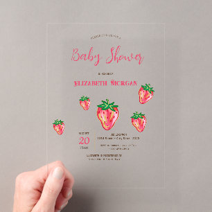 Entzückende Glitter-Erdbeeren-Punkte-Baby-Party Acryleinladungen