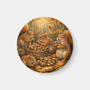 Entzückende Herbsthörnchen genießen Eicheln Magnet
